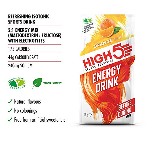 HIGH5 Energy Hydration Drink Refreshing Mix of Carbohydrates and Electrolytes (Orange 12 x 47g) - Sports Nutrition at MySupplementShop by HIGH