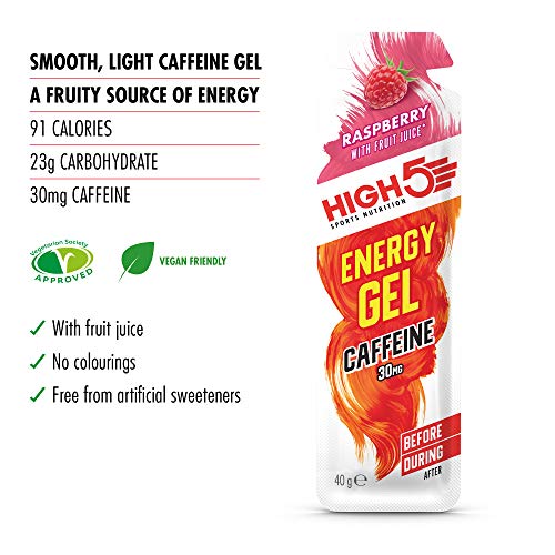 High 5 Energy Gel Caffeine Raspberry 20x40g - Sports Nutrition at MySupplementShop by High 5