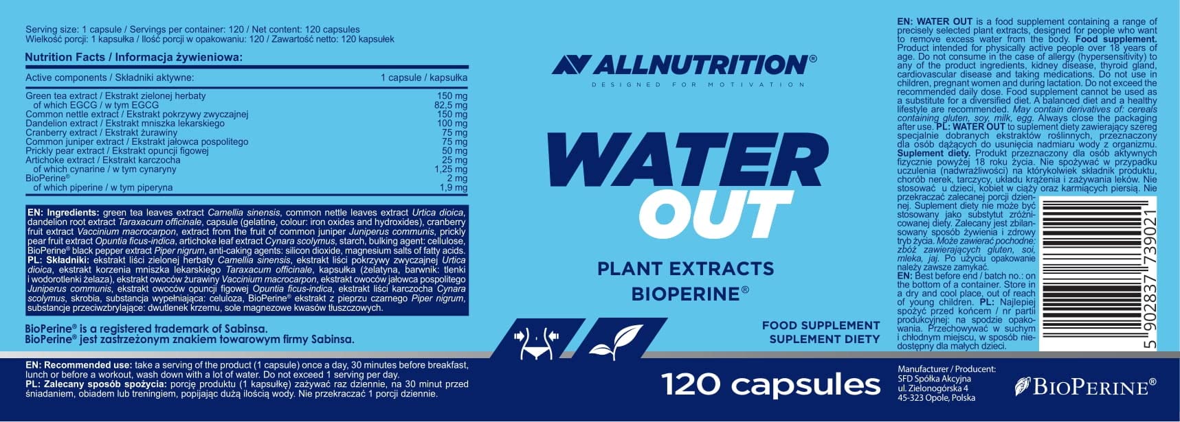 Allnutrition Water Out - 120 caps - Slimming and Weight Management at MySupplementShop by Allnutrition