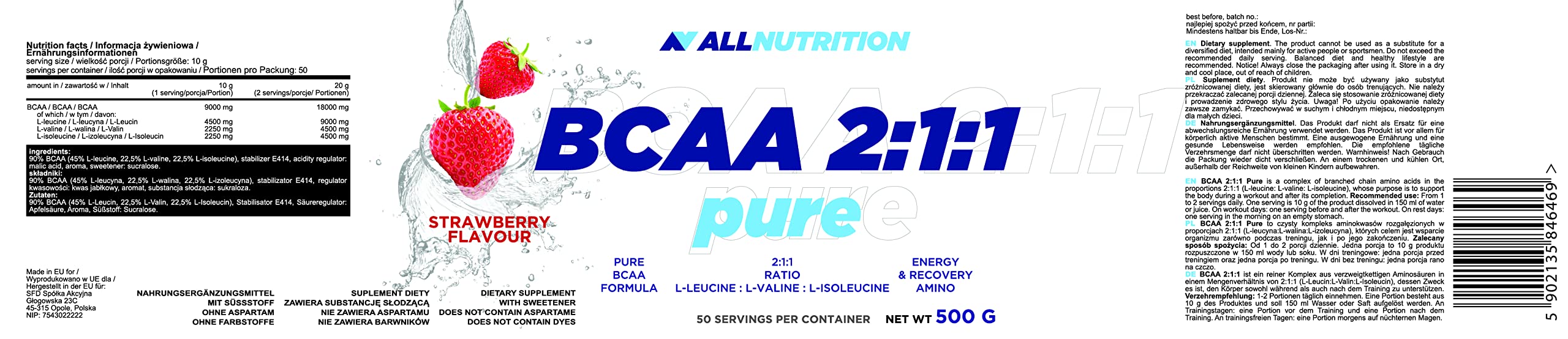 Allnutrition BCAA 2:1:1 Pure 500g - Amino Acids and BCAAs at MySupplementShop by Allnutrition