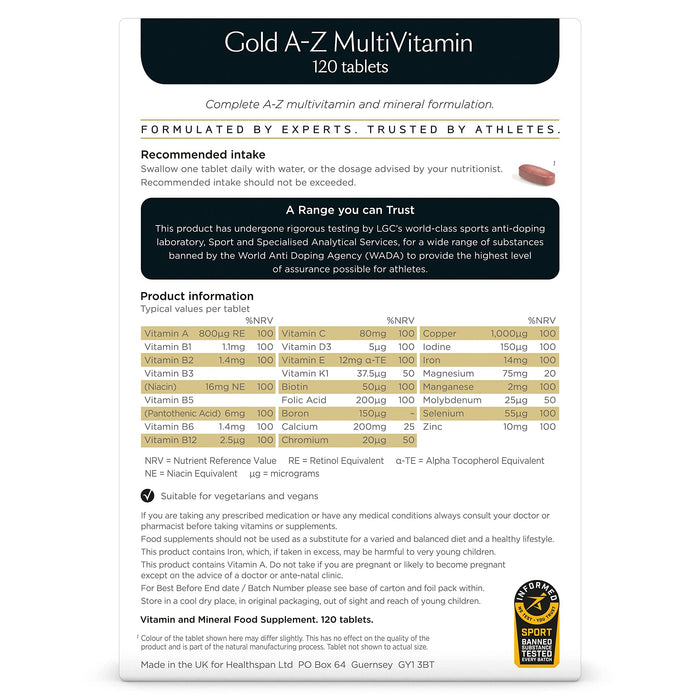 Healthspan Elite Gold A-Z Multivitamin - 120 tabs - Multivitamins at MySupplementShop by Healthspan