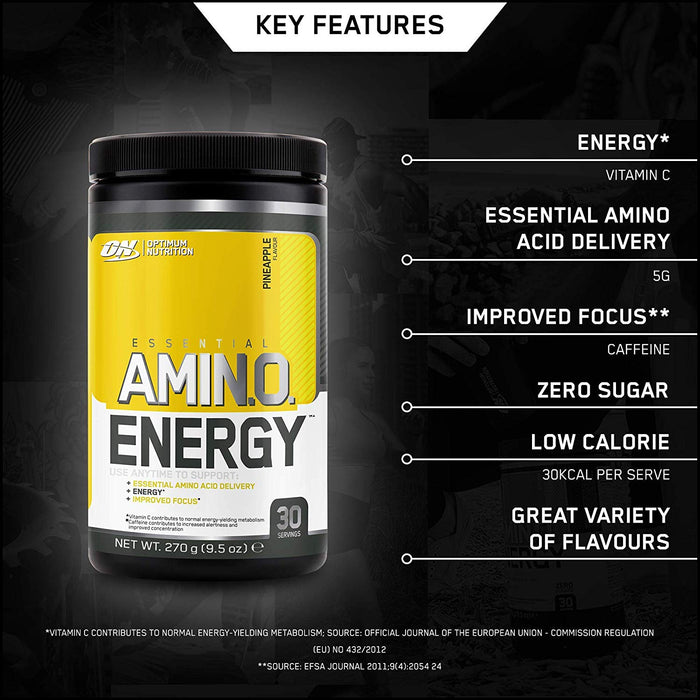 Optimum Nutrition Amino Energy Pre Workout Powder Keto Friendly with Beta Alanine Caffeine Amino Acids and Vitamin C 30 Servings 270g - Amino Acids and BCAAs at MySupplementShop by Optimum Nutrition