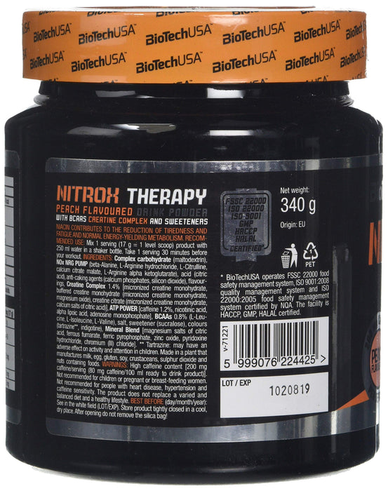 BioTechUSA Nitrox Therapy, Peach - 340 grams - Sports Nutrition at MySupplementShop by BioTechUSA