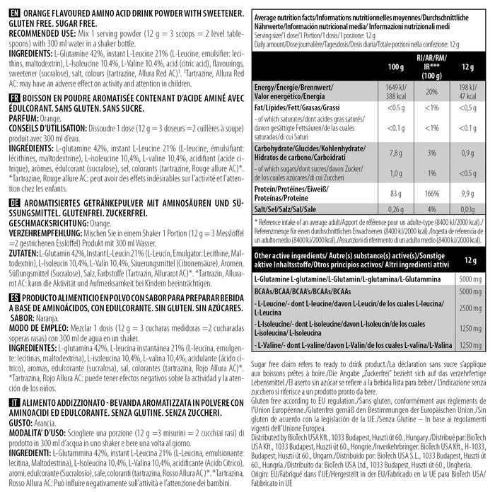 BioTechUSA BCAA + Glutamine Zero, Orange - 480 grams - Amino Acids and BCAAs at MySupplementShop by BioTechUSA