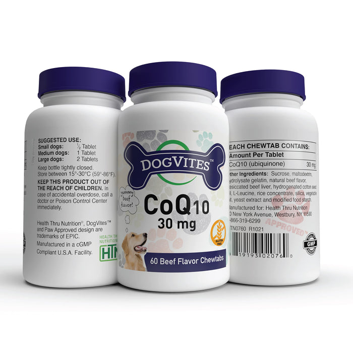 Health Thru Nutrition CoQ10 For Dogs, 30mg, Beef Flavour - 60 chewtabs - Multivitamins at MySupplementShop by Health Thru Nutrition