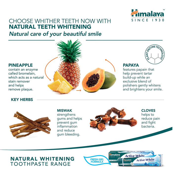 Himalaya Active White Herbal Toothpaste - Fresh Gel - 75 ml. - Sports Supplements at MySupplementShop by Himalaya