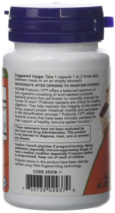 NOW Foods Probiotic-10, 25 Billion - 30 vcaps - Health and Wellbeing at MySupplementShop by NOW Foods