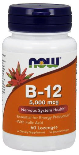 NOW Foods Vitamin B-12 with Folic Acid, 5000mcg - 60 lozenges - Vitamins & Minerals at MySupplementShop by NOW Foods