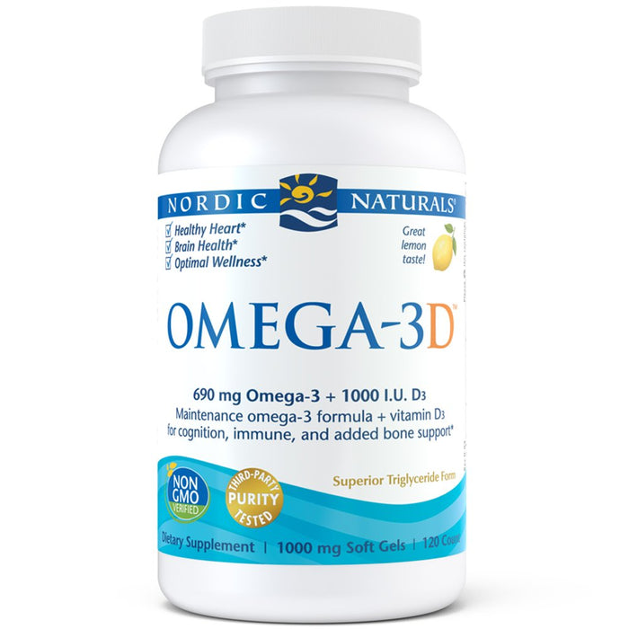 Nordic Naturals Omega-3D, 690mg Lemon - 120 softgels - Health and Wellbeing at MySupplementShop by Nordic Naturals