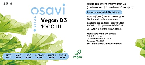 Osavi Vegan D3 Oral Spray, 1000IU - 12.5 ml. - Vitamin D at MySupplementShop by Osavi