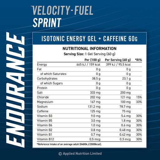 Applied Nutrition Endurance Velocity Sprint Gel 20 x 60ml Cola - Health & Personal Care at MySupplementShop by Applied Nutrition