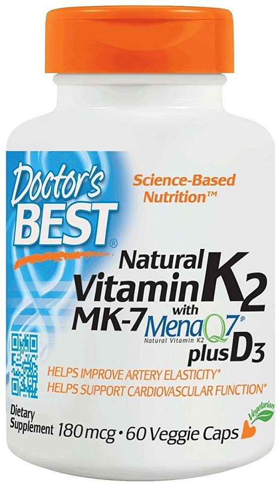 Doctor's Best Natural Vitamin K2 MK7 with MenaQ7 plus D3, 180mcg - 60 vcaps - Vitamins & Minerals at MySupplementShop by Doctor's Best