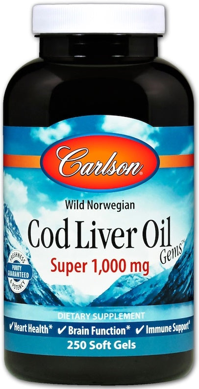 Carlson Labs Wild Norwegian Cod Liver Oil Gems, 1000mg - 250 softgels - Omegas, EFAs, CLA, Oils at MySupplementShop by Carlson Labs