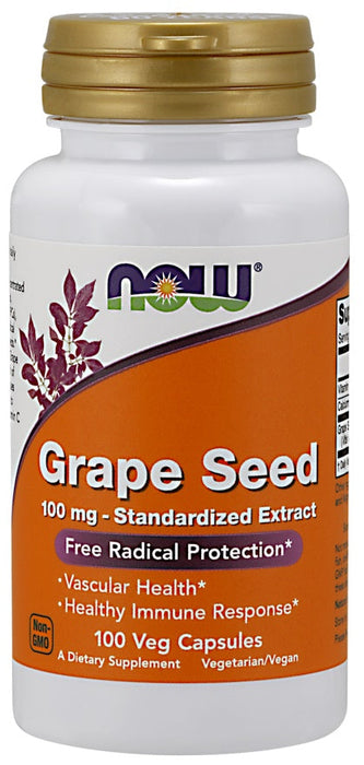 NOW Foods Grape Seed Standardized Extract, 100mg - 100 vcaps - Health and Wellbeing at MySupplementShop by NOW Foods